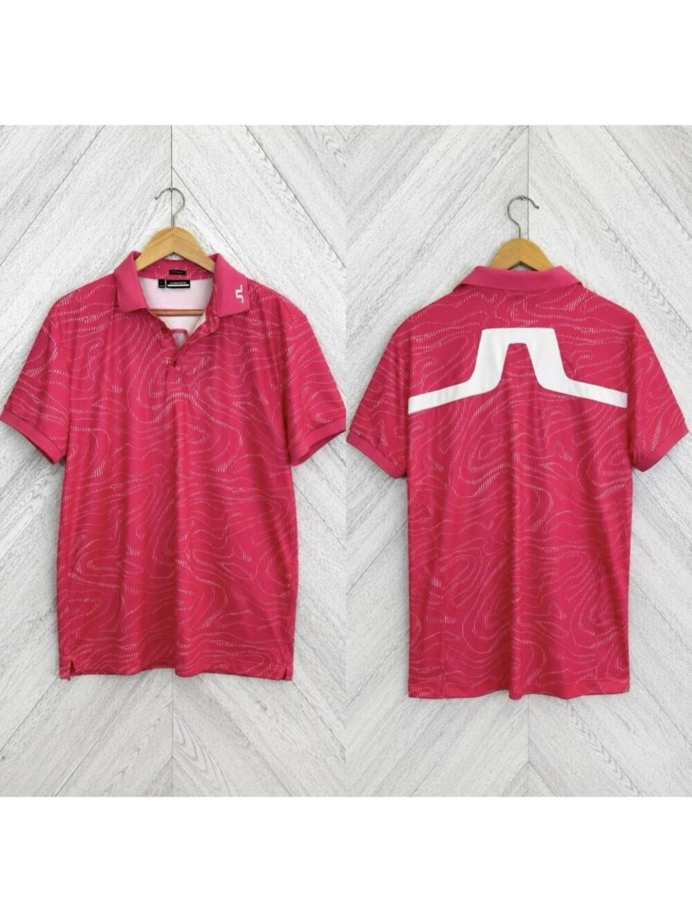 J. Lindeberg KV Golf Polo Shirt Mens Size XL Pink Print Regular Fit Short Sleeve